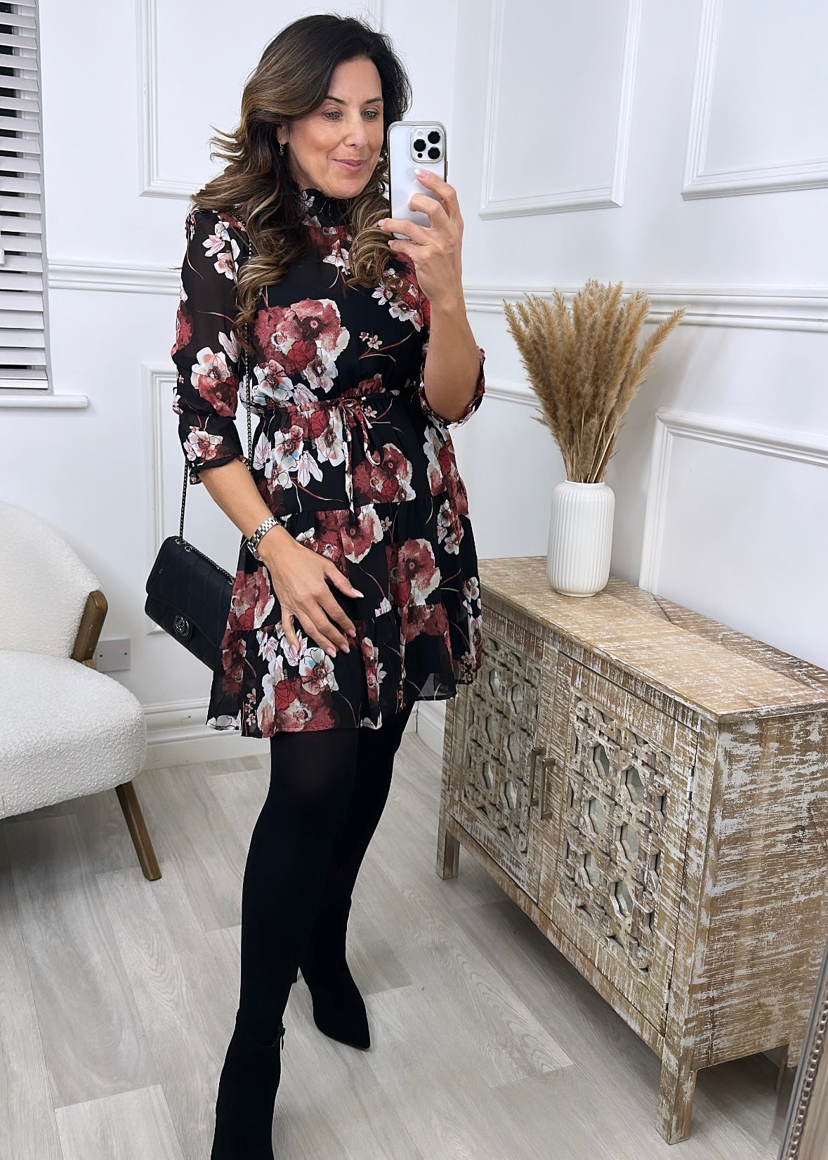 Ashlyn Black Floral Print Dress