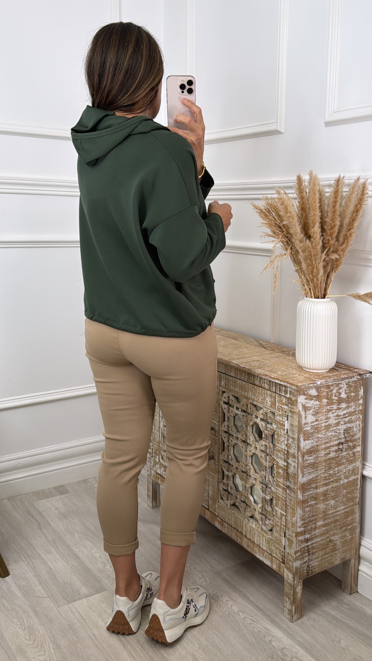 Mary Louise Khaki Button Hooded Cardigan