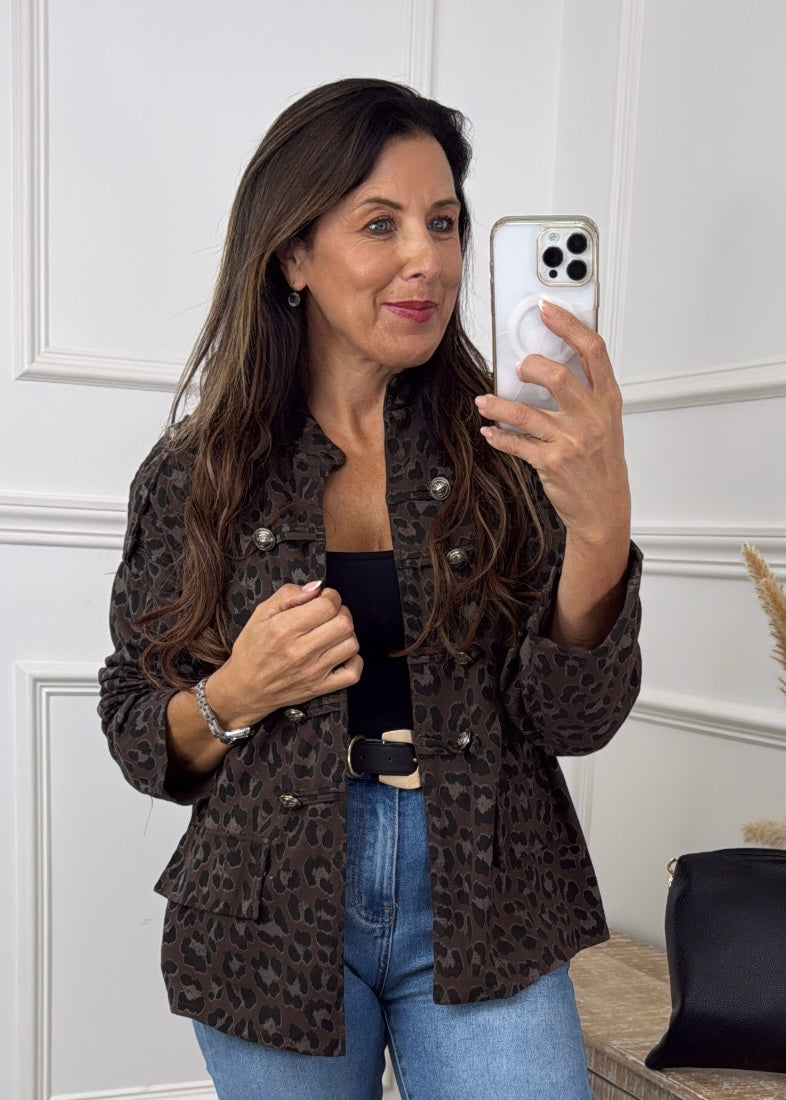 Jessica Brown Leopard Military Jacket