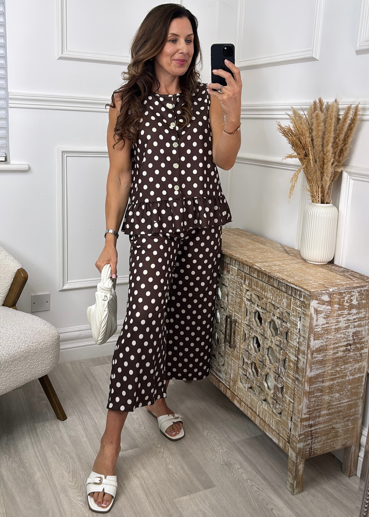 Olivia Brown Polka Frill Hem Top Set
