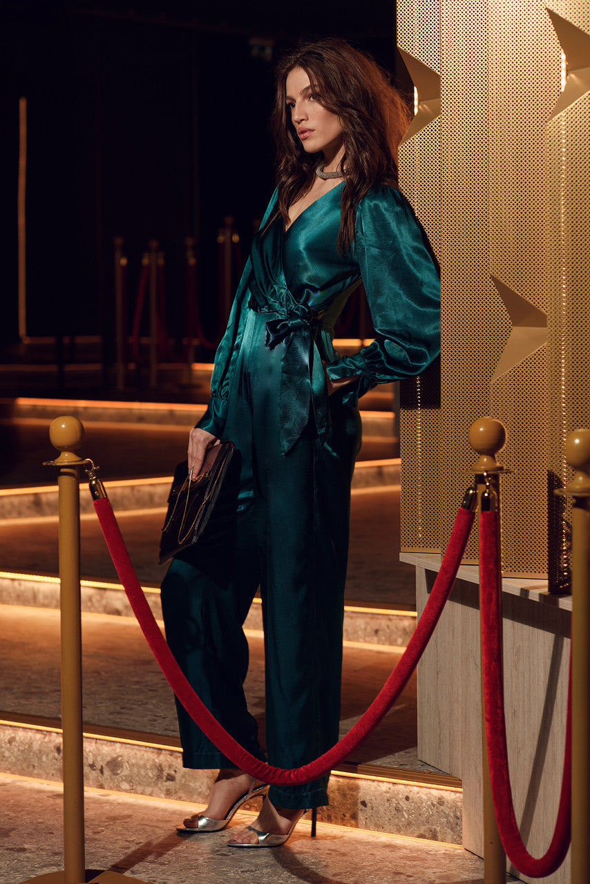 Toriana Teal Wrap Jumpsuit