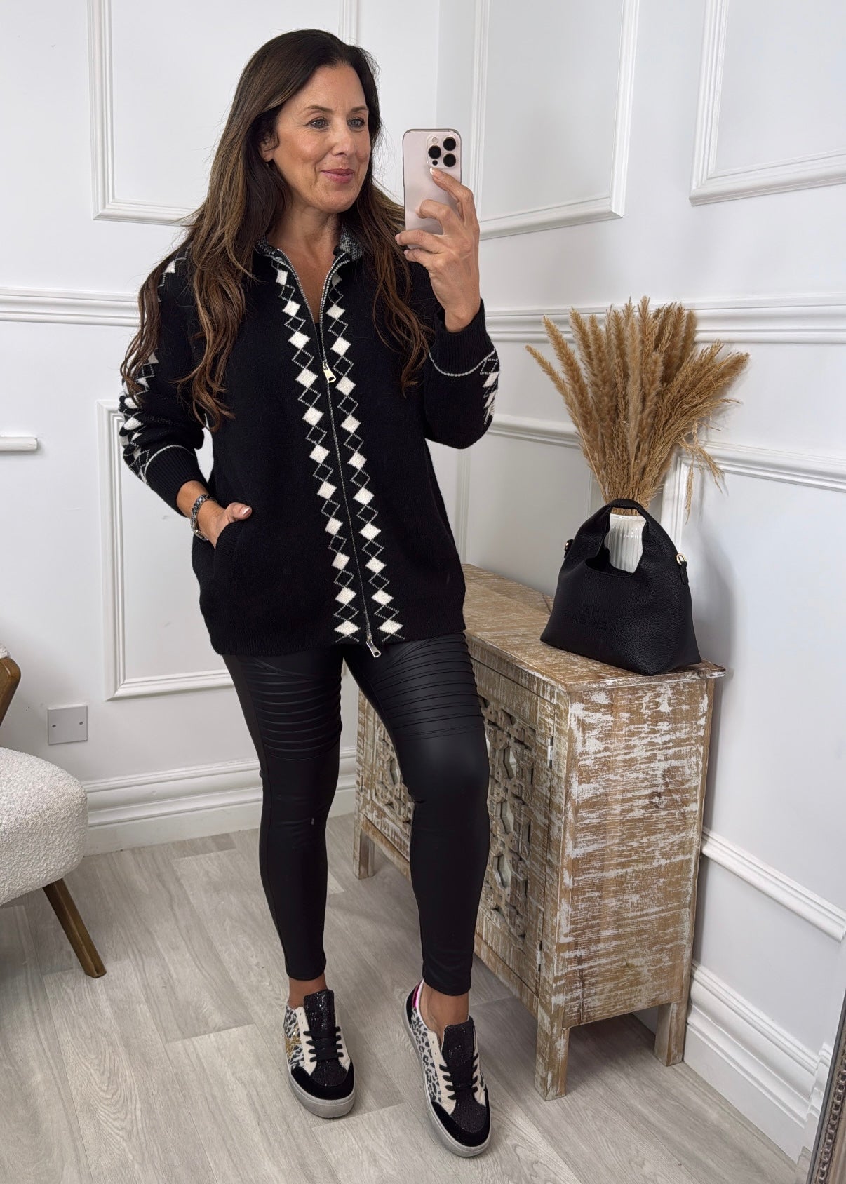 Raya Black Checked Sleeve Cardigan