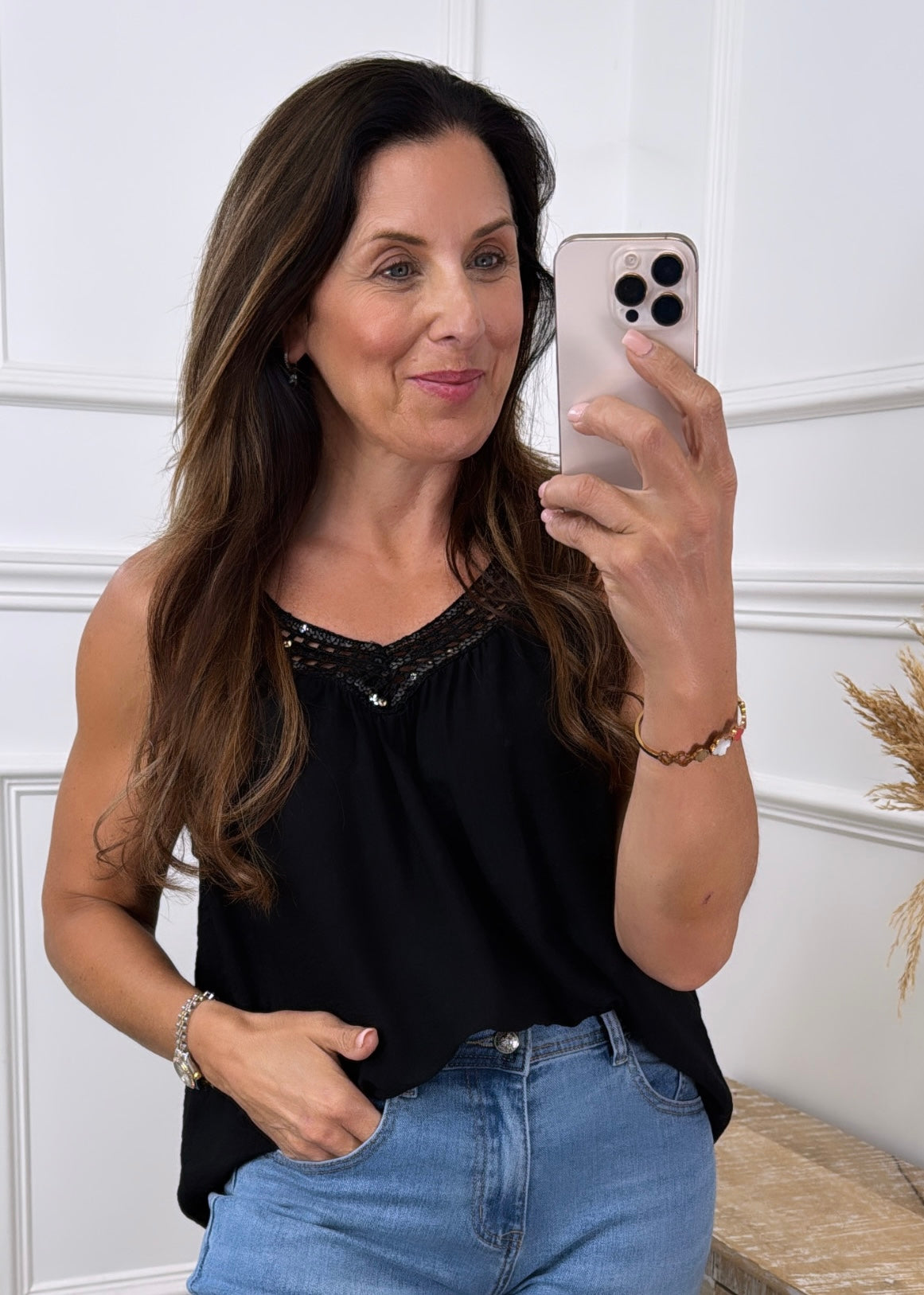Matilda Black Sequin Trim Top