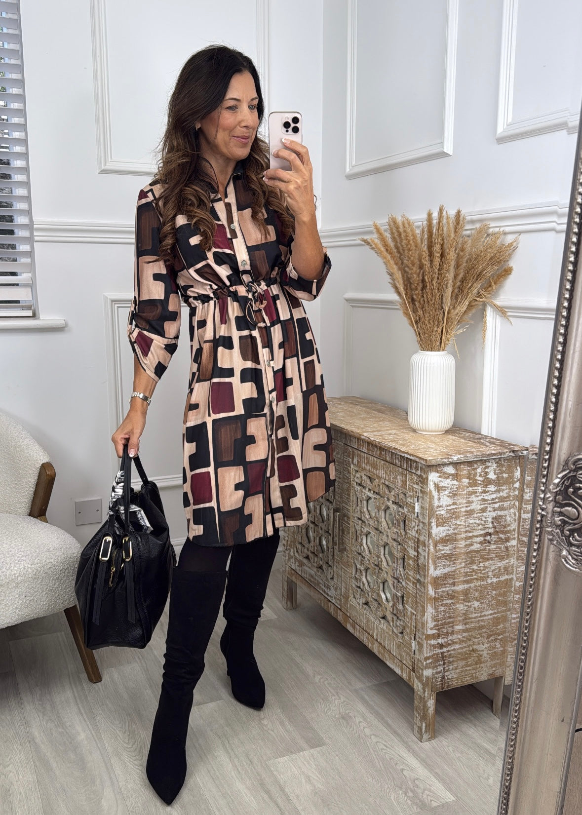Trinity Beige Pattern Shirt Dress