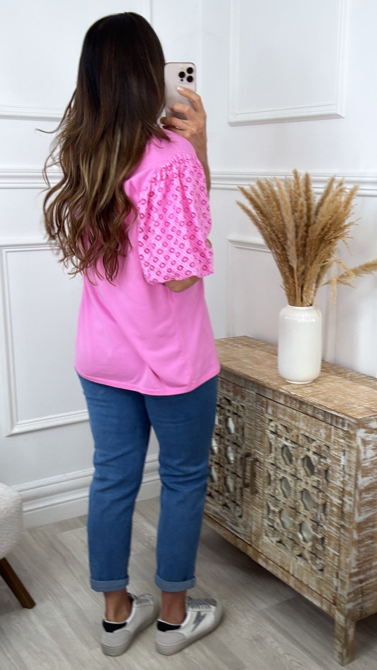 Millie Fuchsia Broderie Sleeve Top