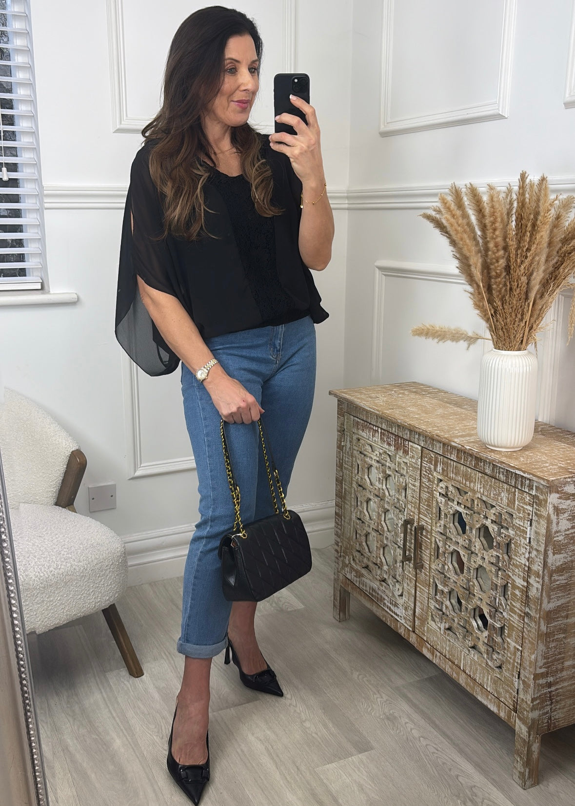 Norella Black Lace Detail Top