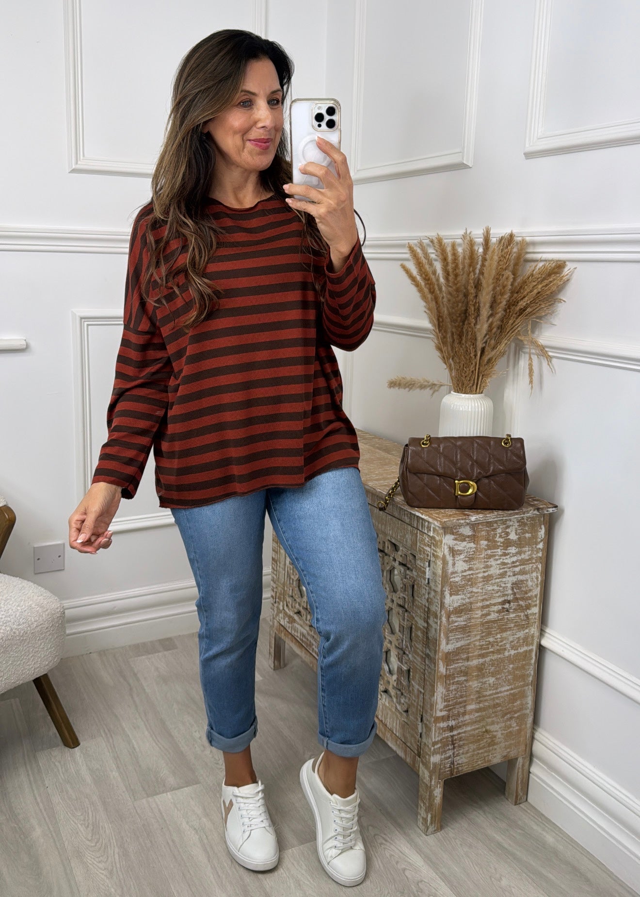 Viola Brown and Rust Striped Top