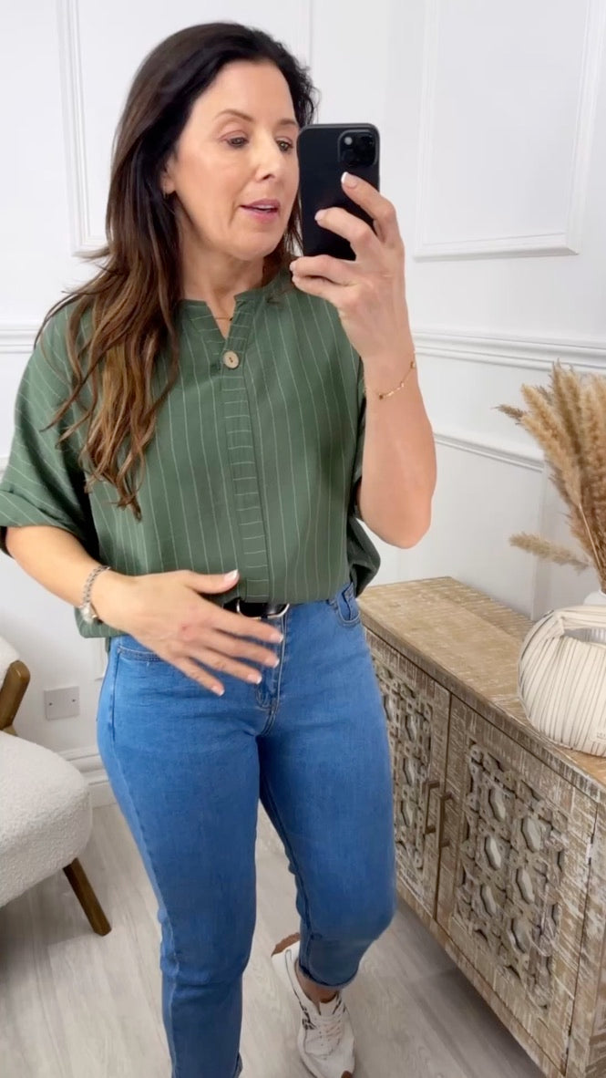 Valencia Khaki Striped Top