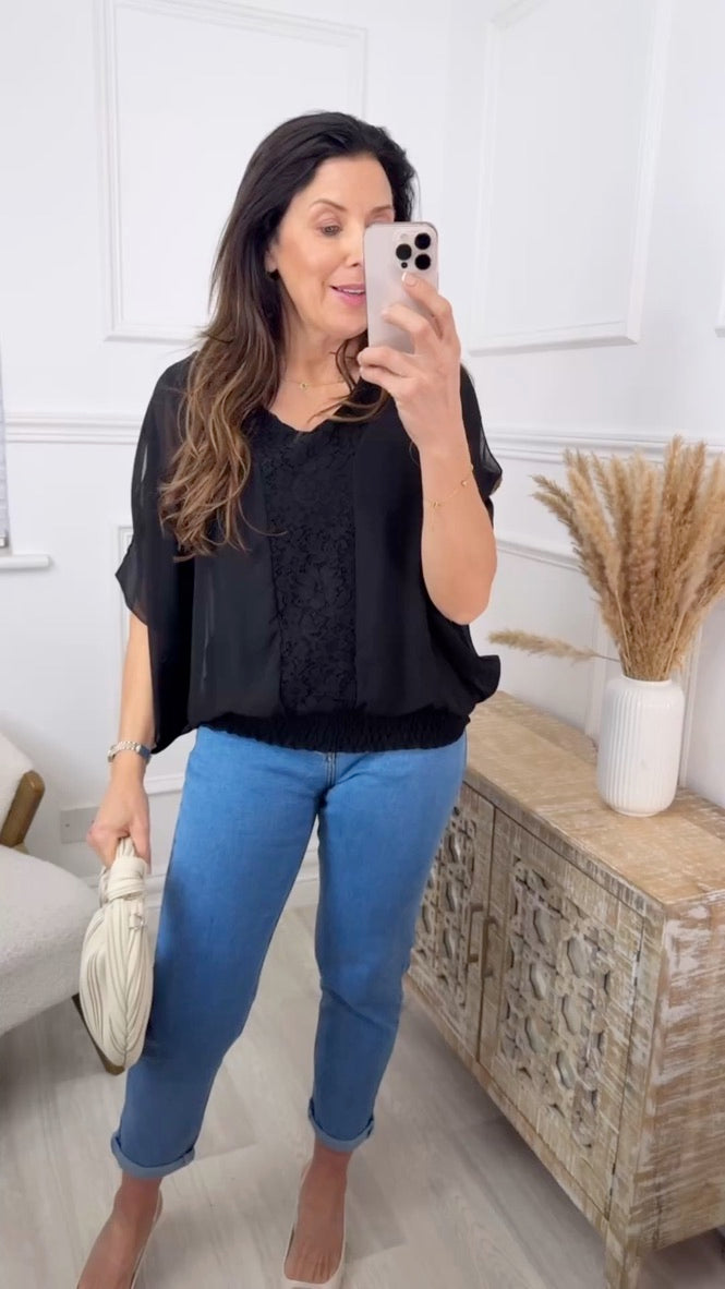 Norella Black Lace Detail Top