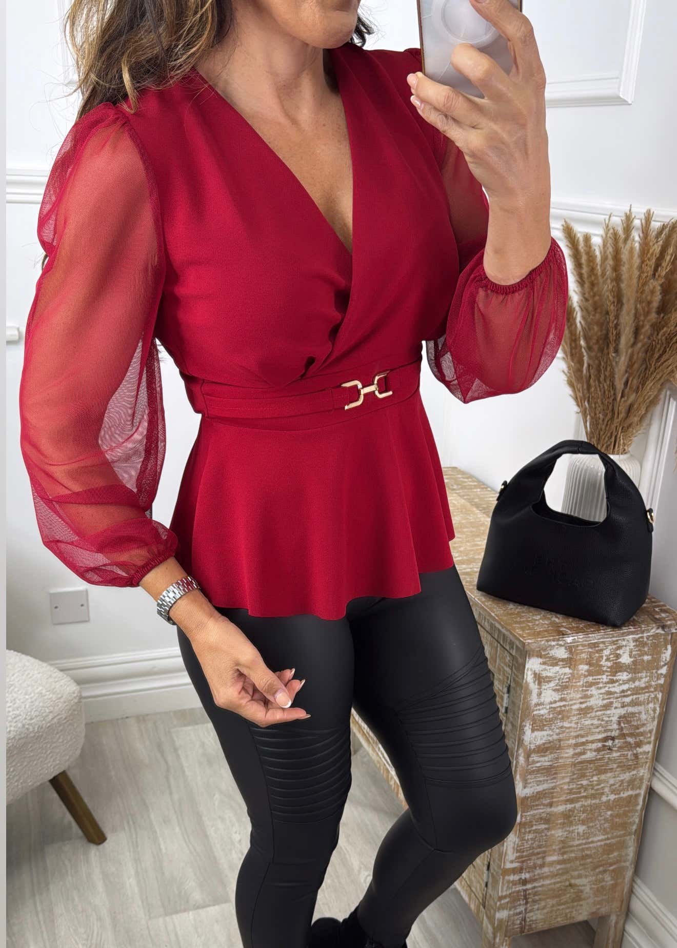 Autumn Wine Sheer Sleeved Top