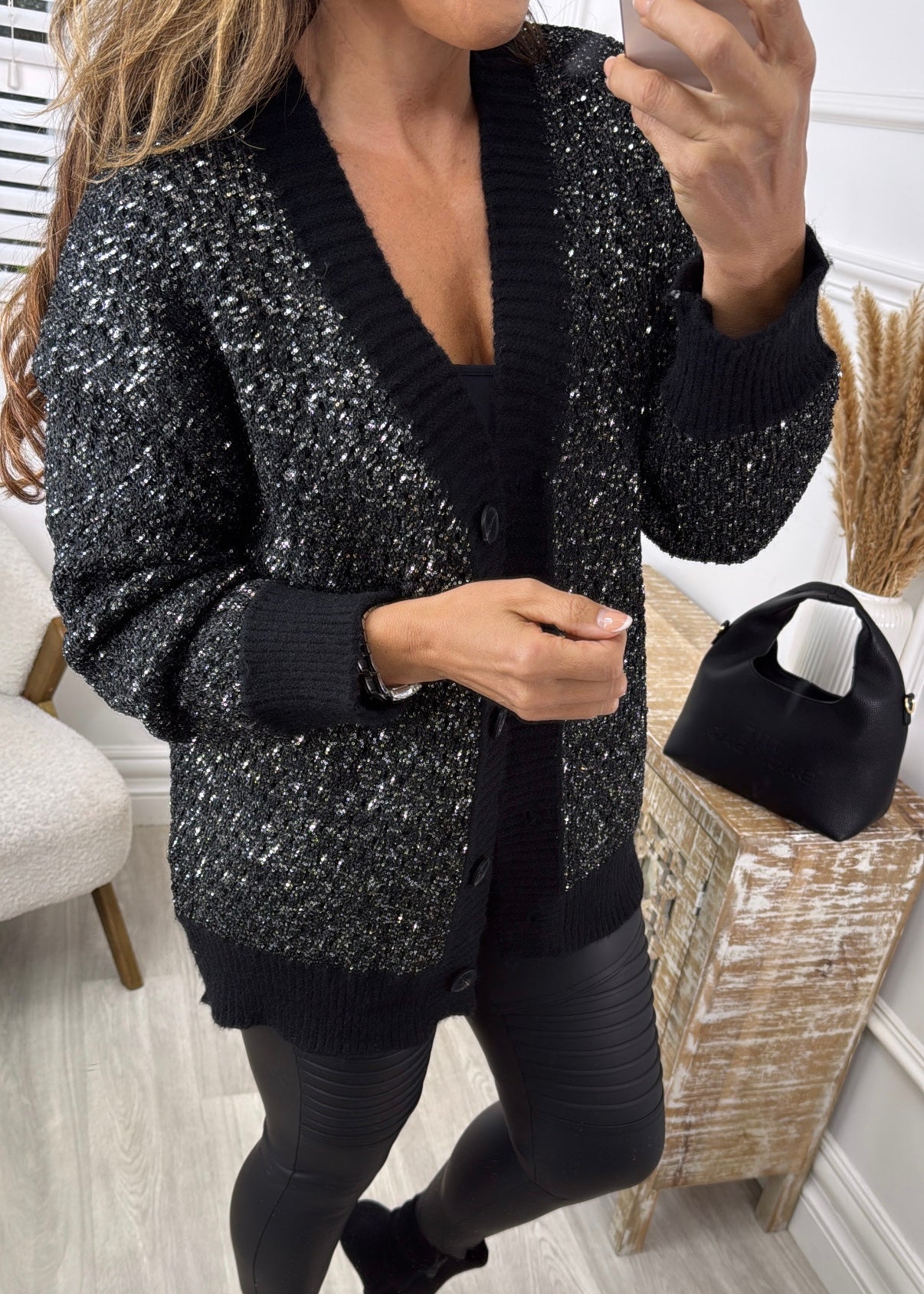 Trudi Black Glitter Button Cardigan