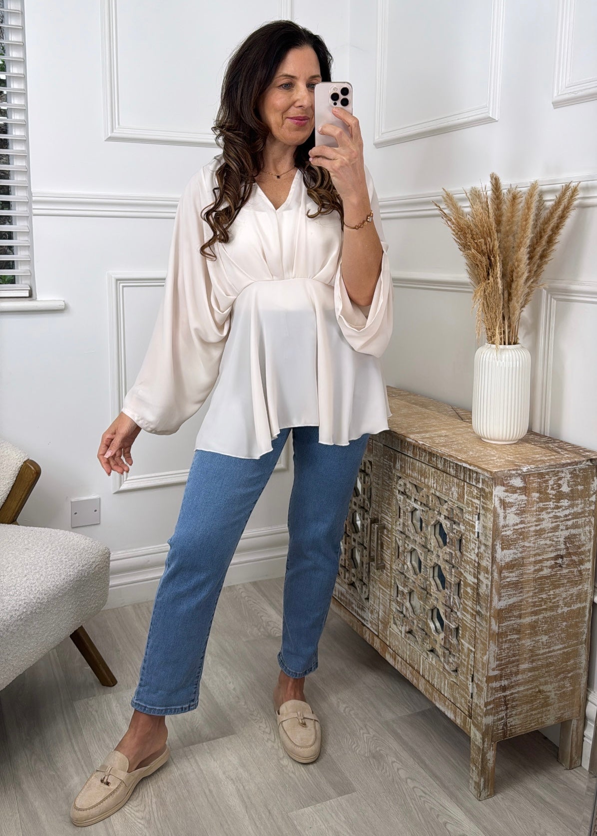 Marissa Beige Cape Sleeve Blouse