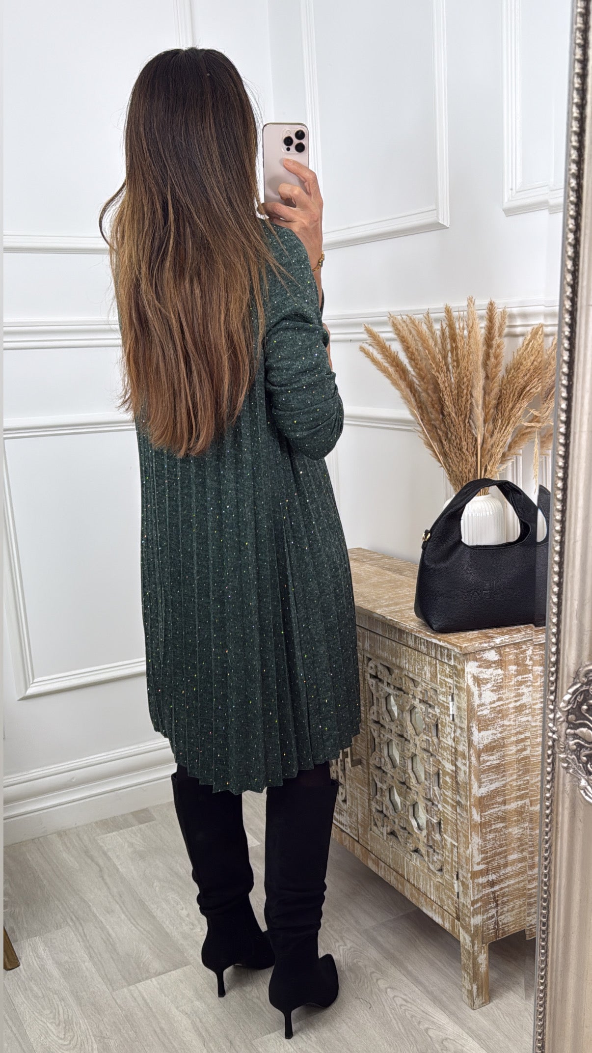 Thomasina Khaki Pleated Knit Dress