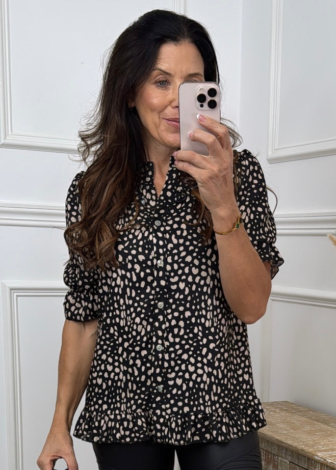 Keara Black Pebble Print Shirt