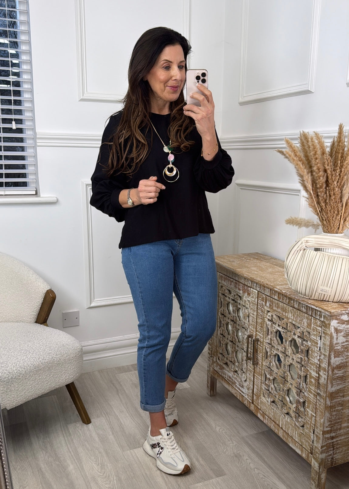 Rebel Black Textured Blouse With Necklace