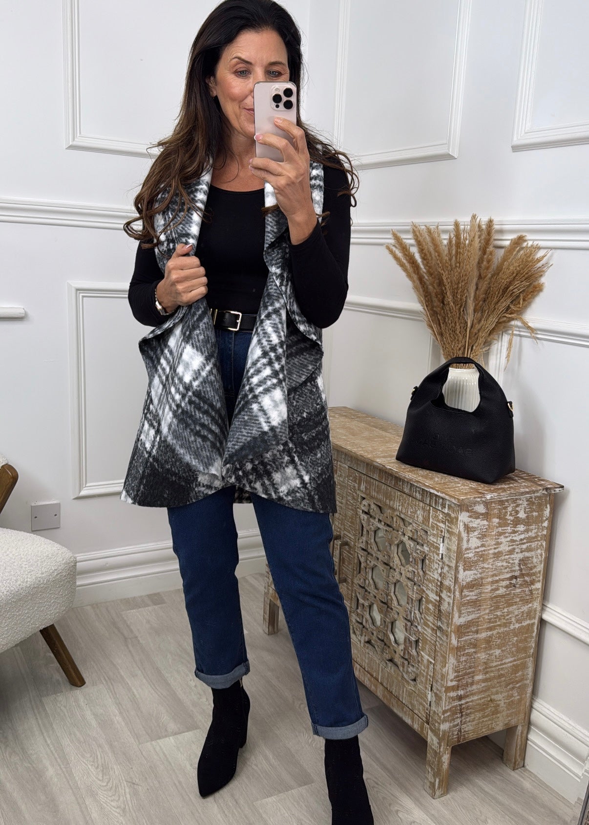 Santana Black Check Waistcoat