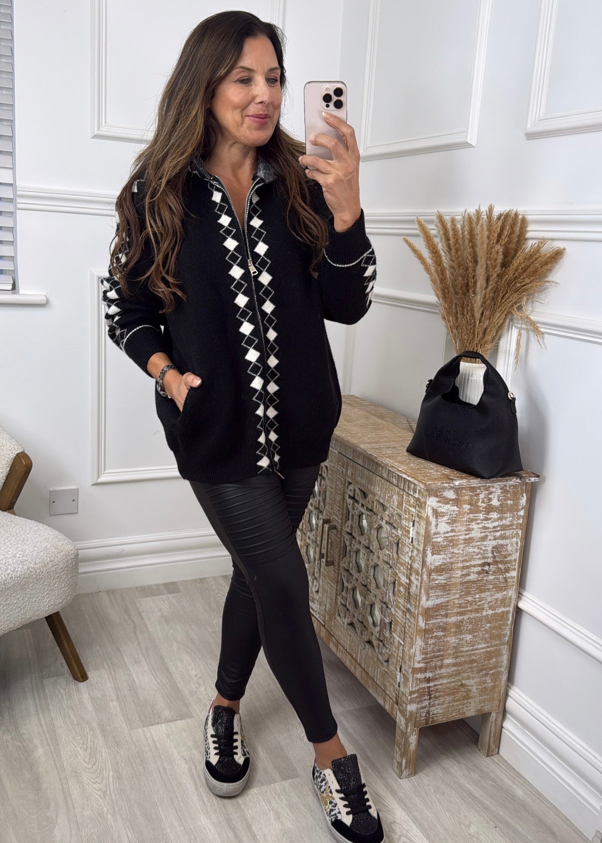 Raya Black Checked Sleeve Cardigan