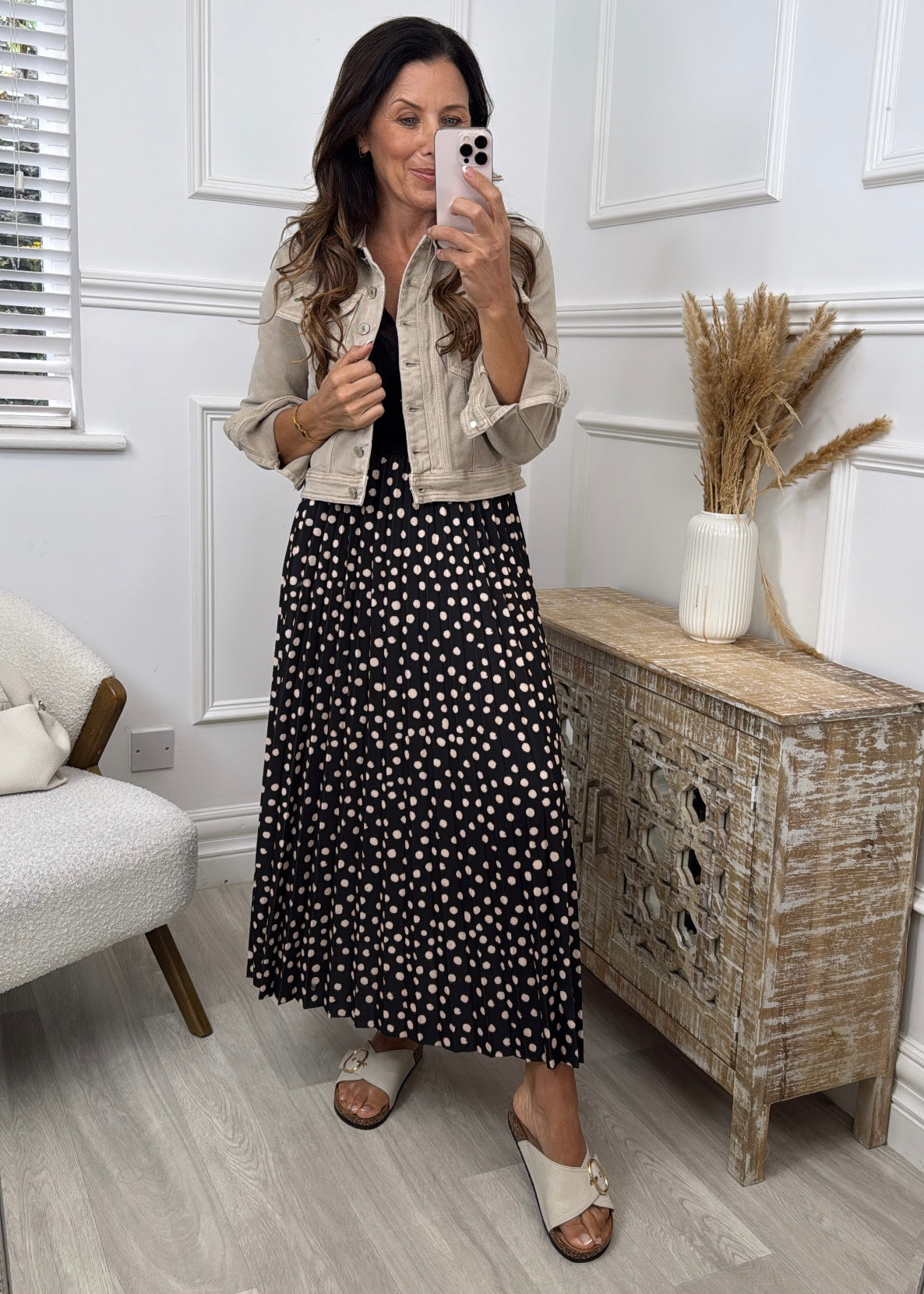 Madonna Black Polka Dot Pleated Skirt