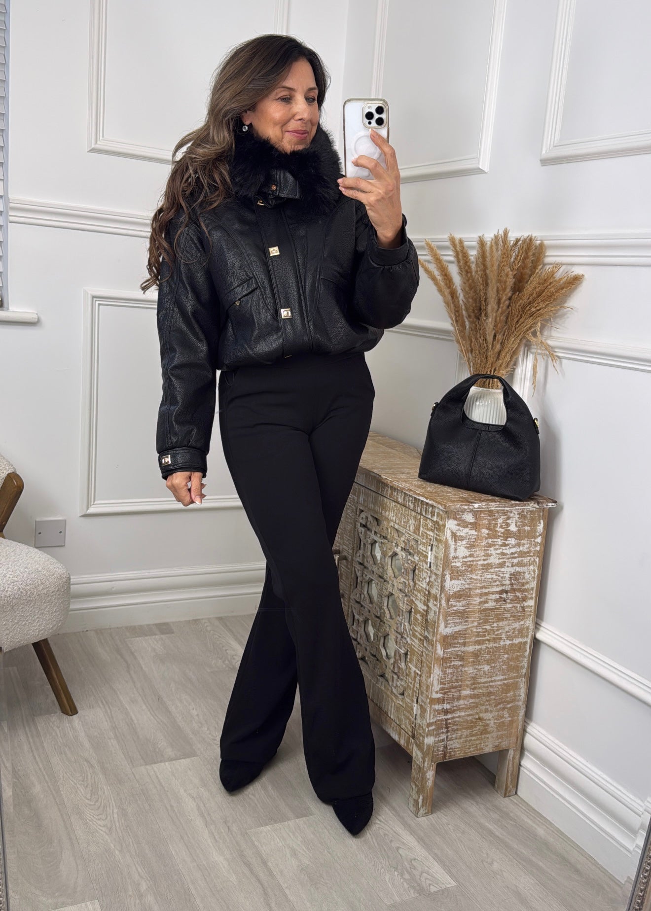 Demi Black Pleather Fur Jacket