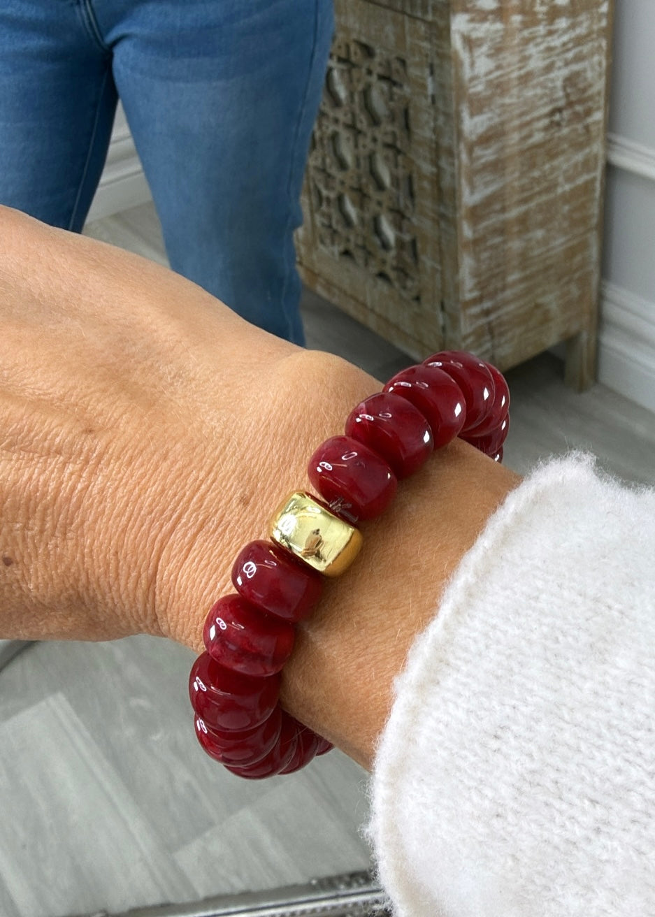 Liana Marbled Red Beads Stretch Bracelet