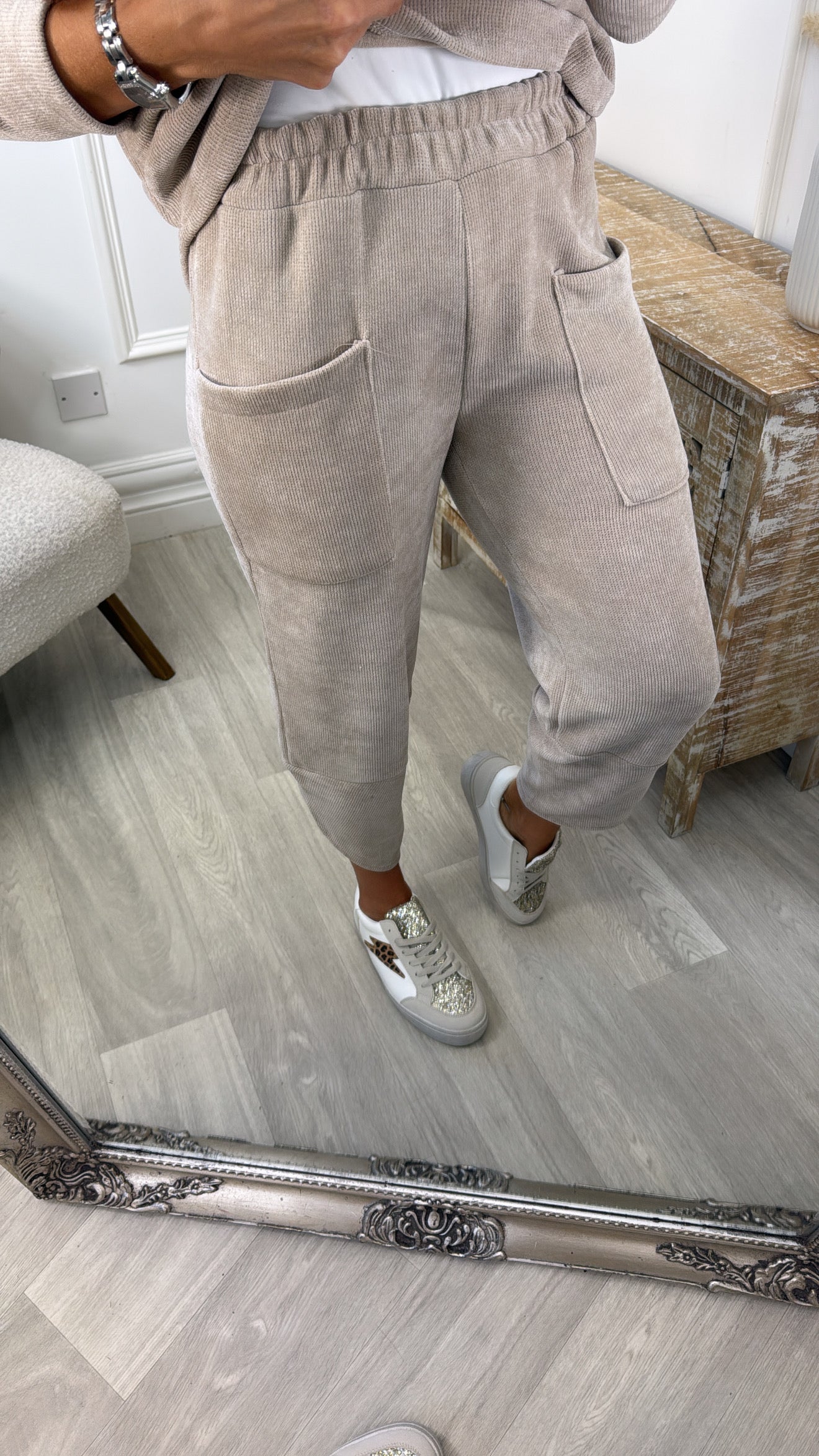 Vogue Beige Ribbed Tracksuit