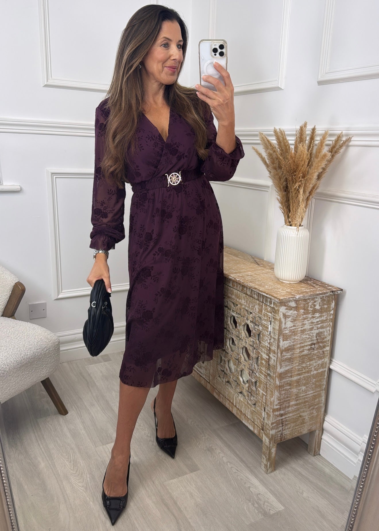 Sofia Wine Floral Belted Dress