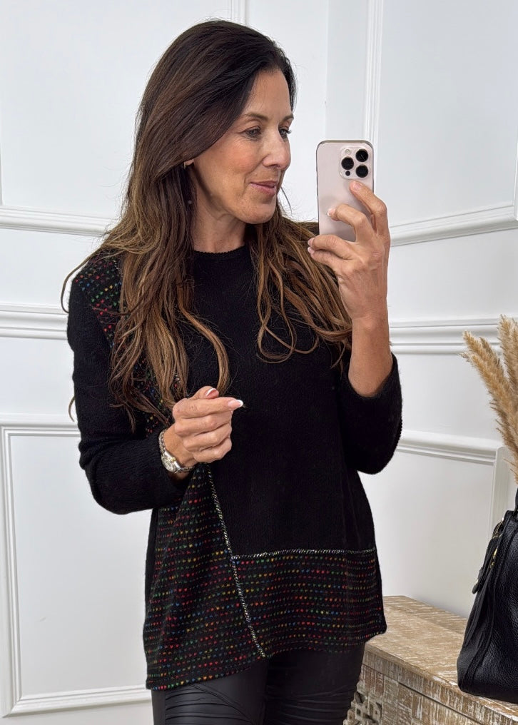 Gretta Black Asymmetric Stripes Sweater