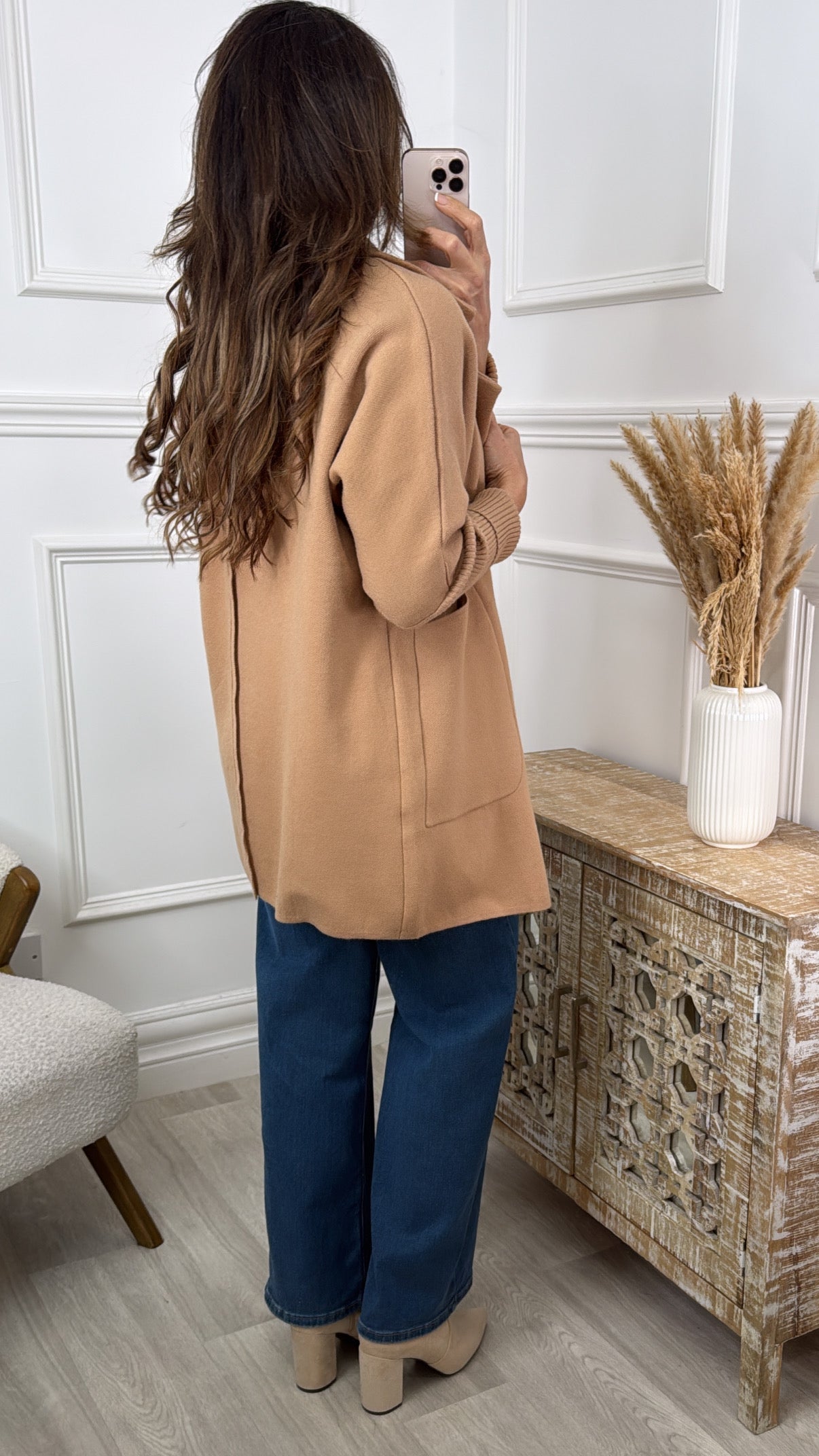 Madlena Camel Knit Sleeve Coat