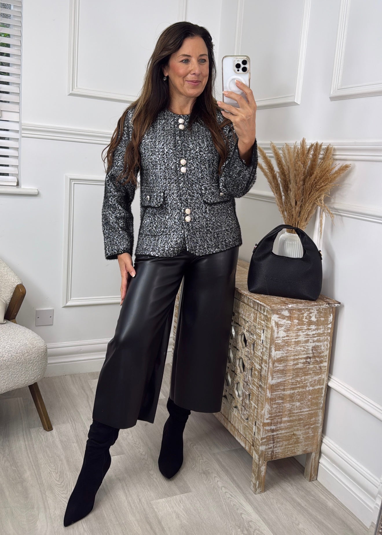 Suin Black Gold Button Cardigan