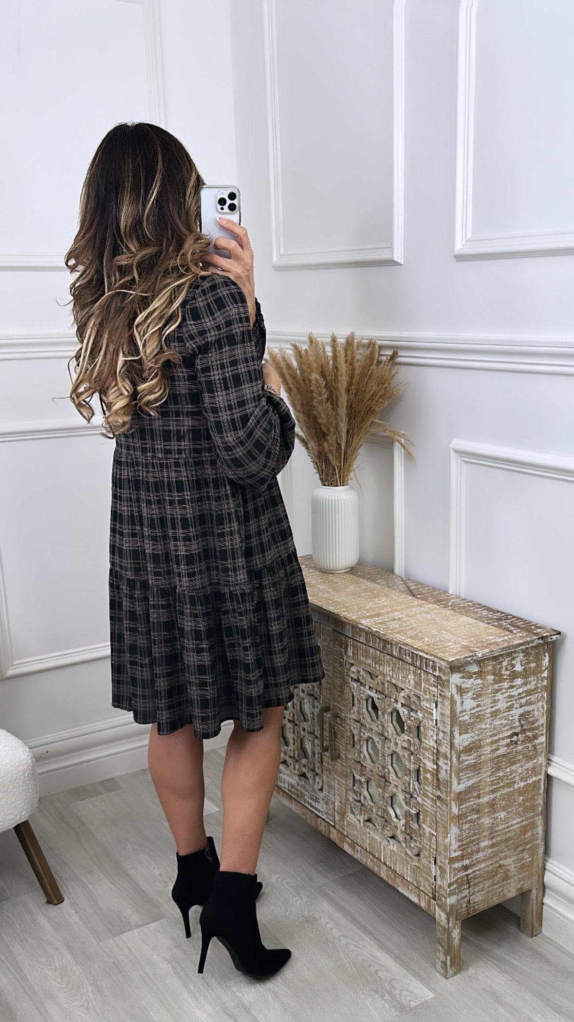 Mia Beige Check Smock Dress