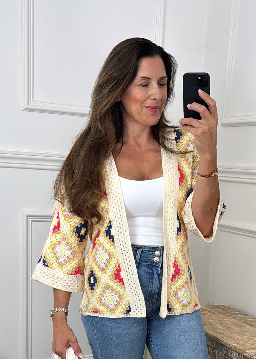 Kym Yellow Crochet Knit Cardigan