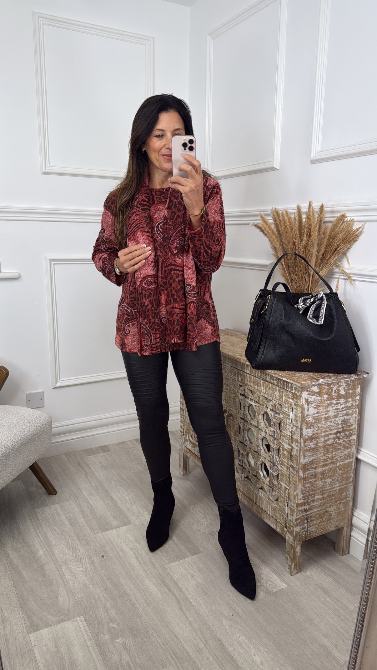 Nella Rust Leopard Print Top with Scarf