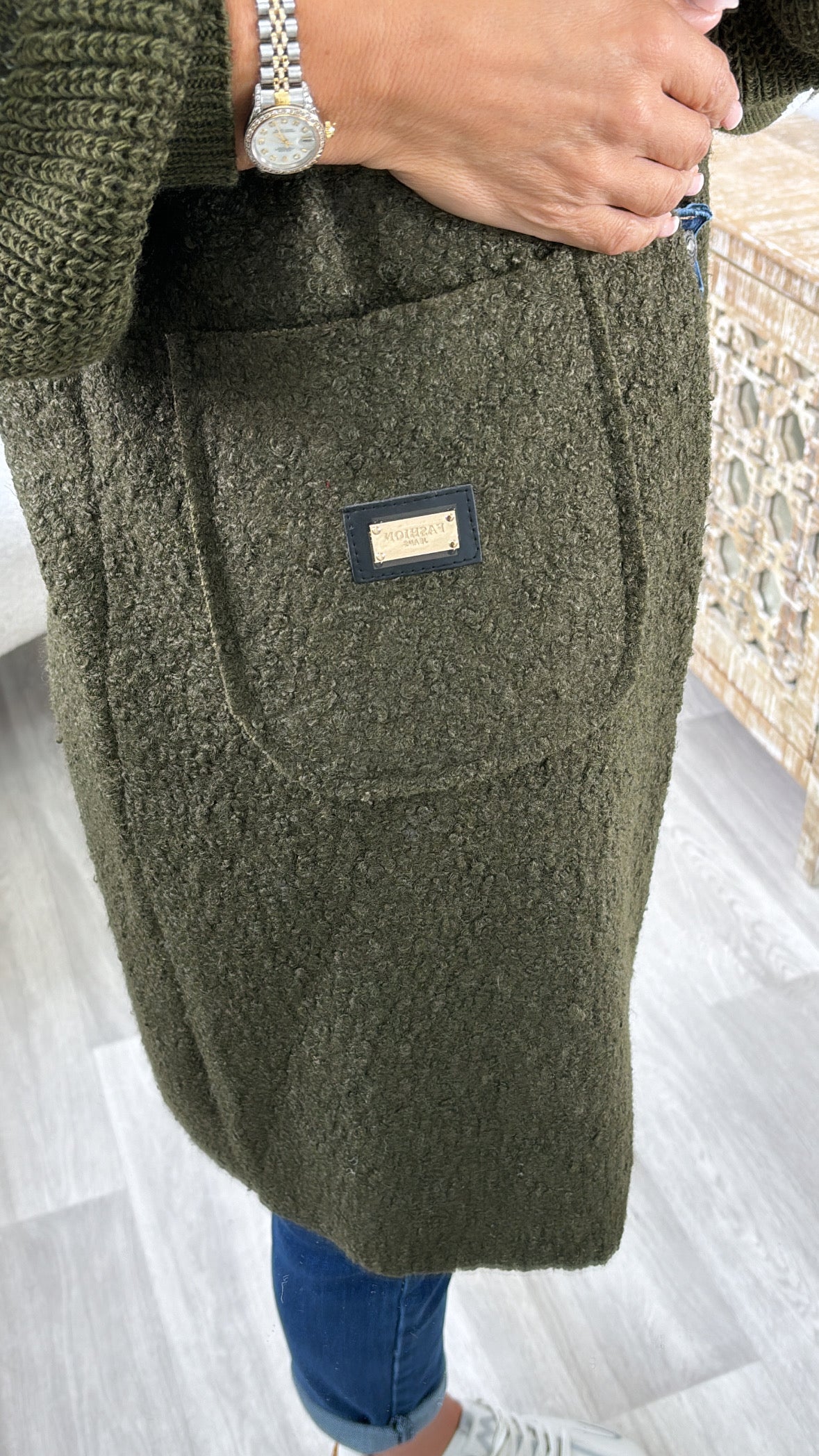 Yvonne Khaki Heart Sleeve Coatigan