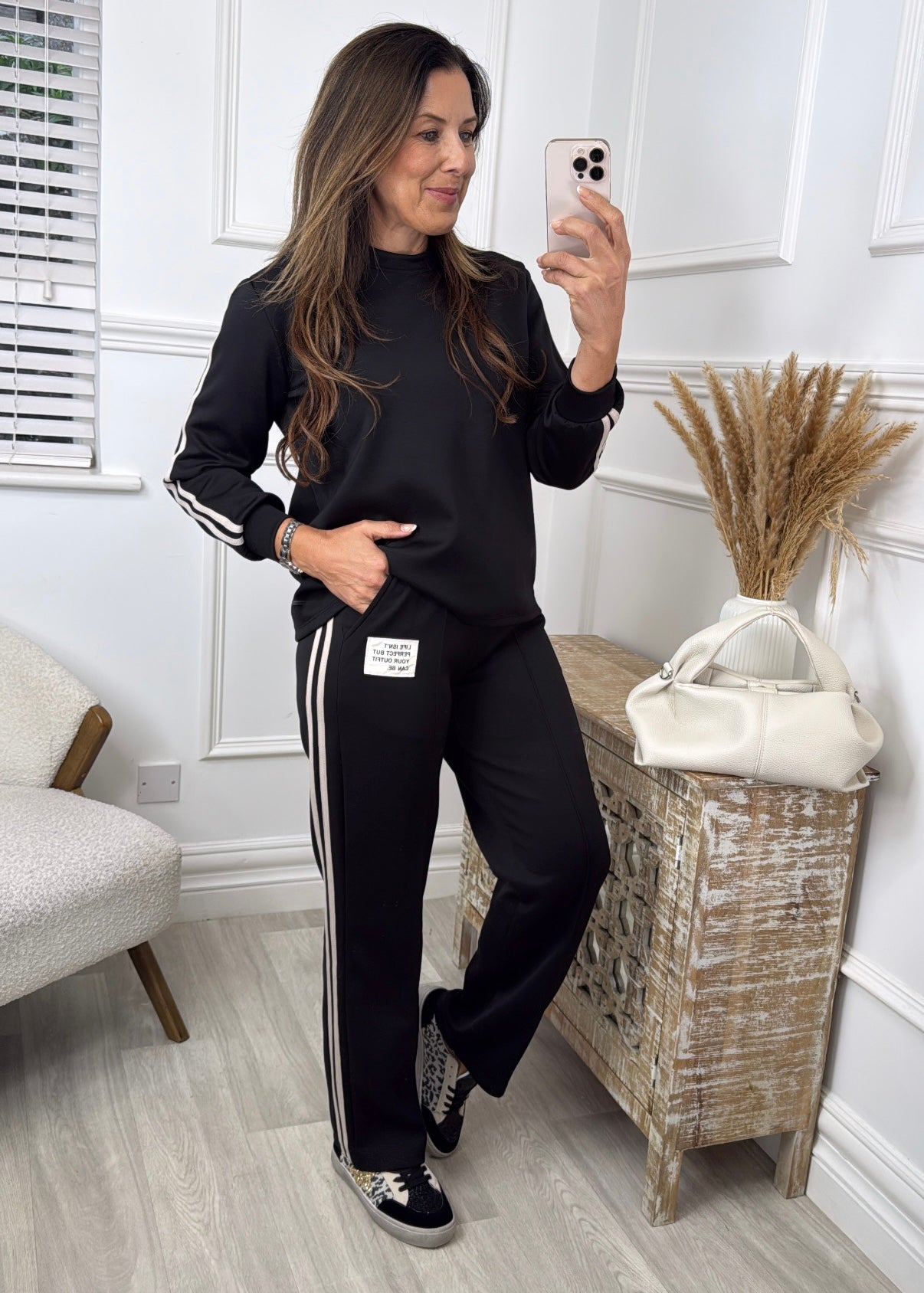 Joanie Black Stripe Sleeve Tracksuit