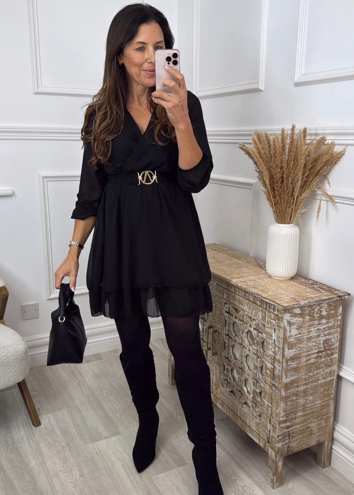 Marlowe Black Wrap Mini Dress