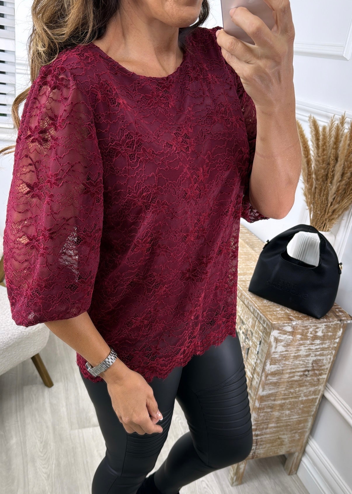 Billie Wine Lace Lined Top