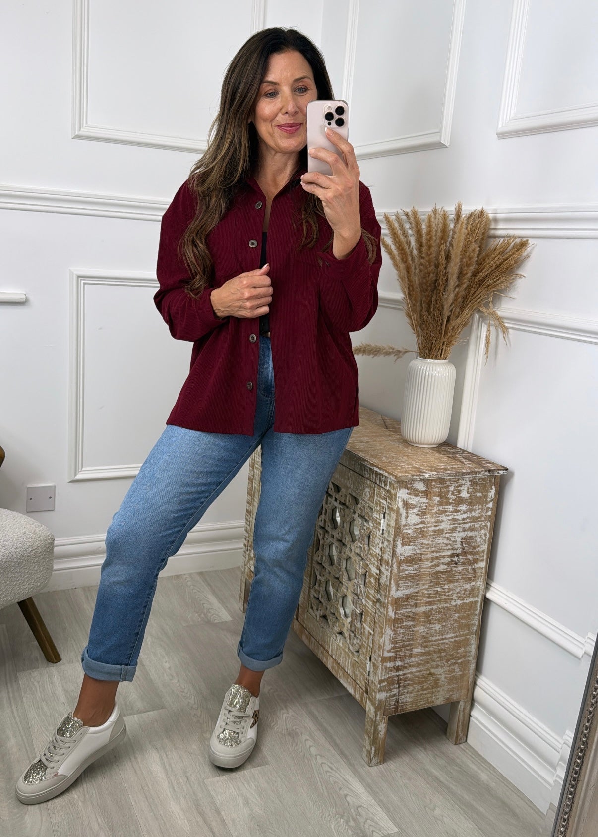 Scarlett Wine Cord Pocket Shirt