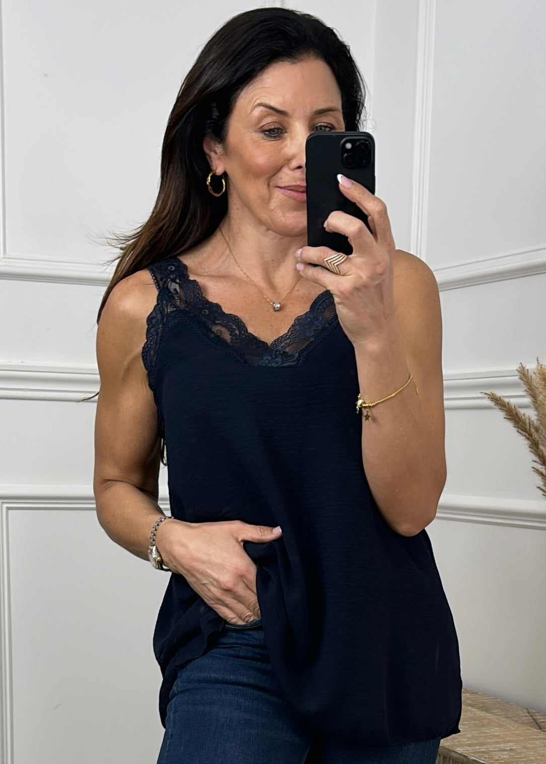 Golda Navy Lace Trim Cami