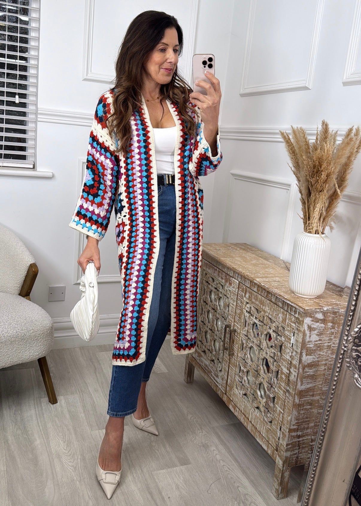 Blandine Red Crochet Knit Longline Cardi