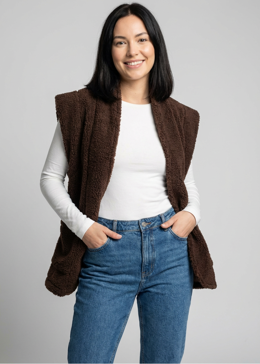 Mariosa Brown Faux Sherpa Waistcoat