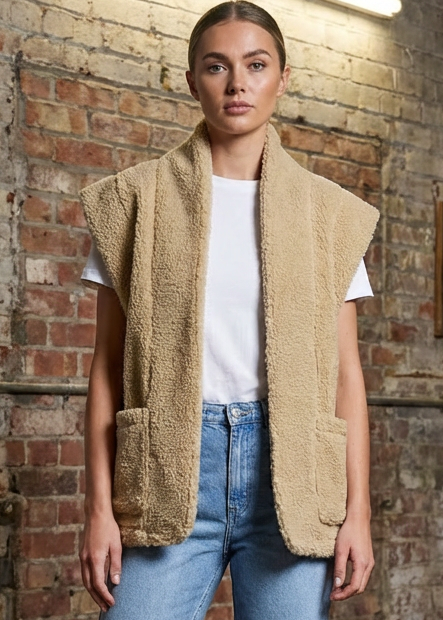 Mariosa Beige Faux Sherpa Waistcoat