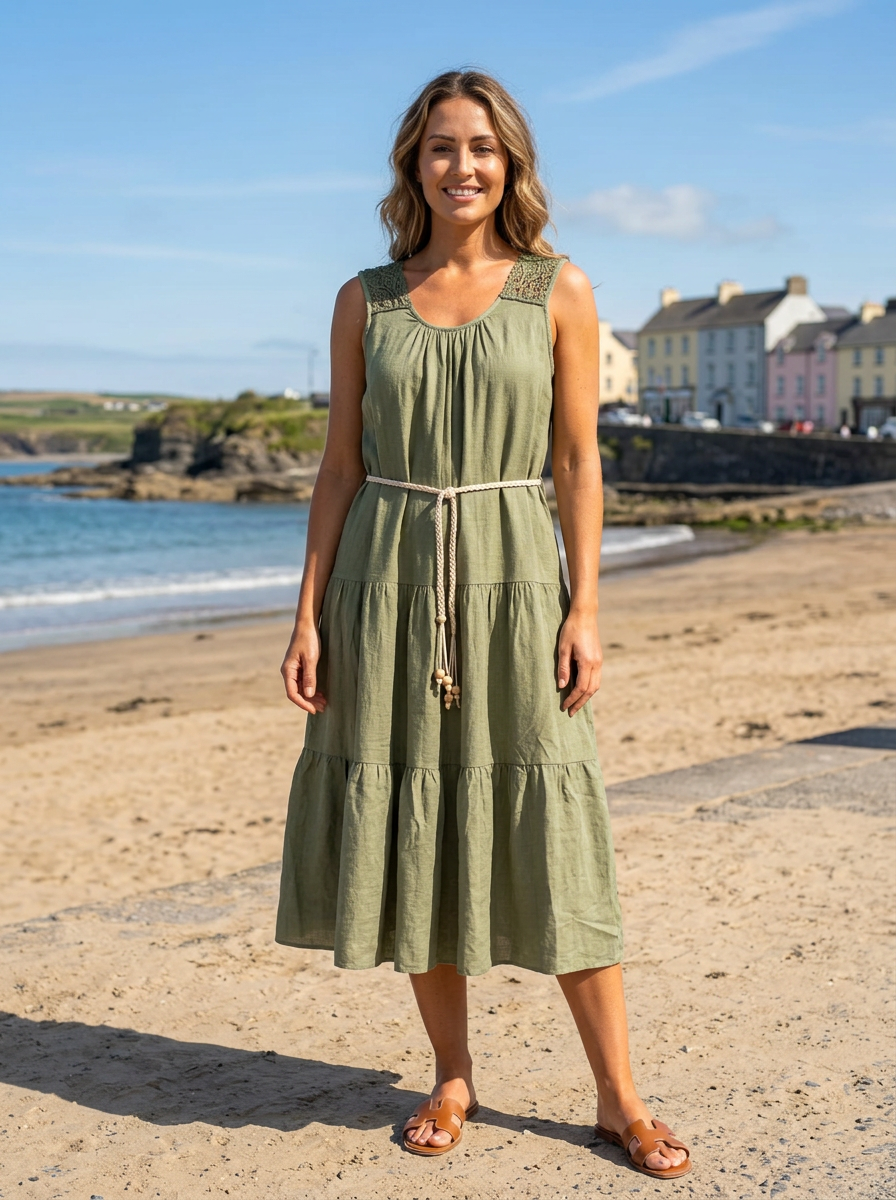 Becca Khaki Crochet Back Midi Dress