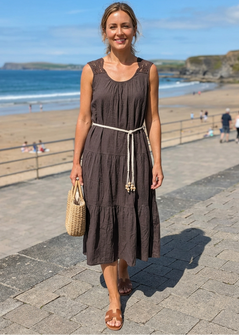 Becca Brown Crochet Back Midi Dress