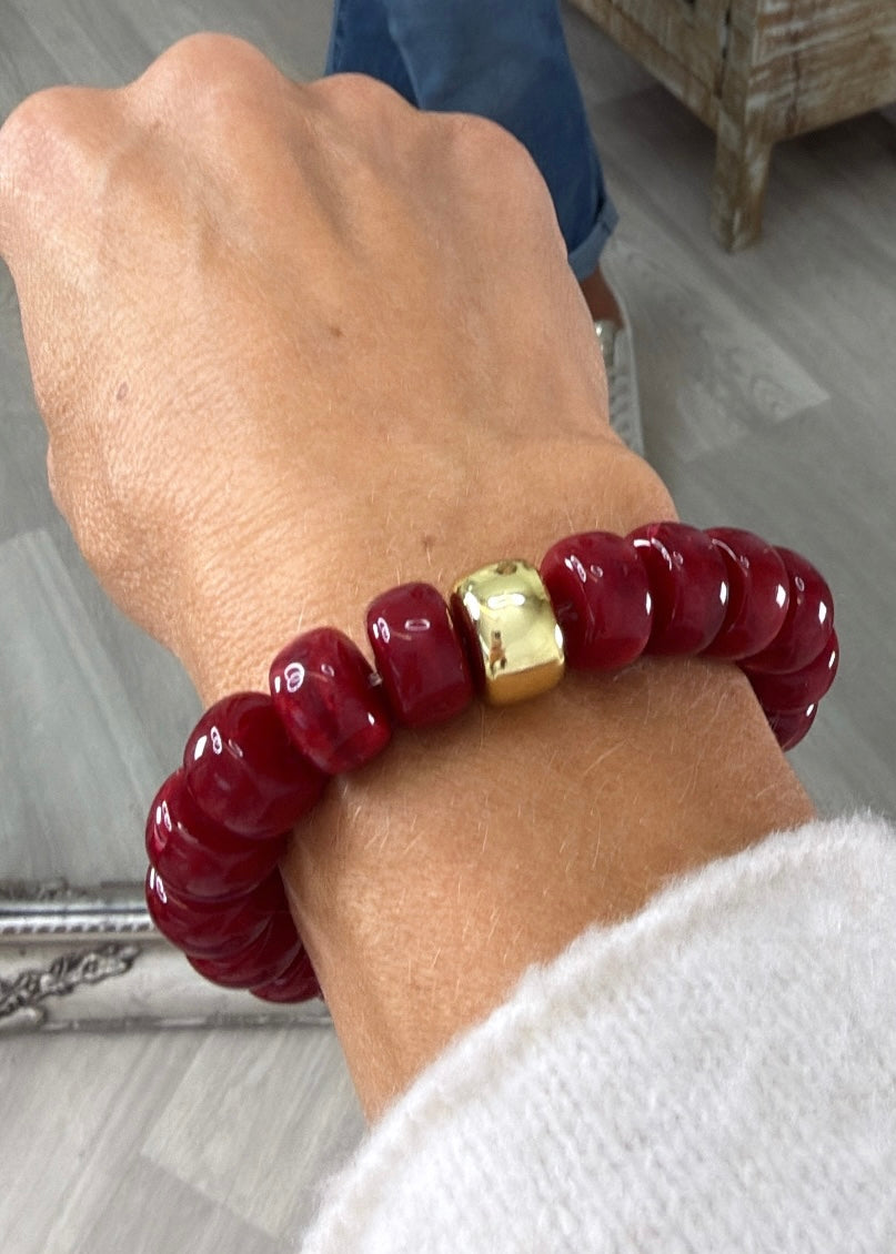 Liana Marbled Red Beads Stretch Bracelet
