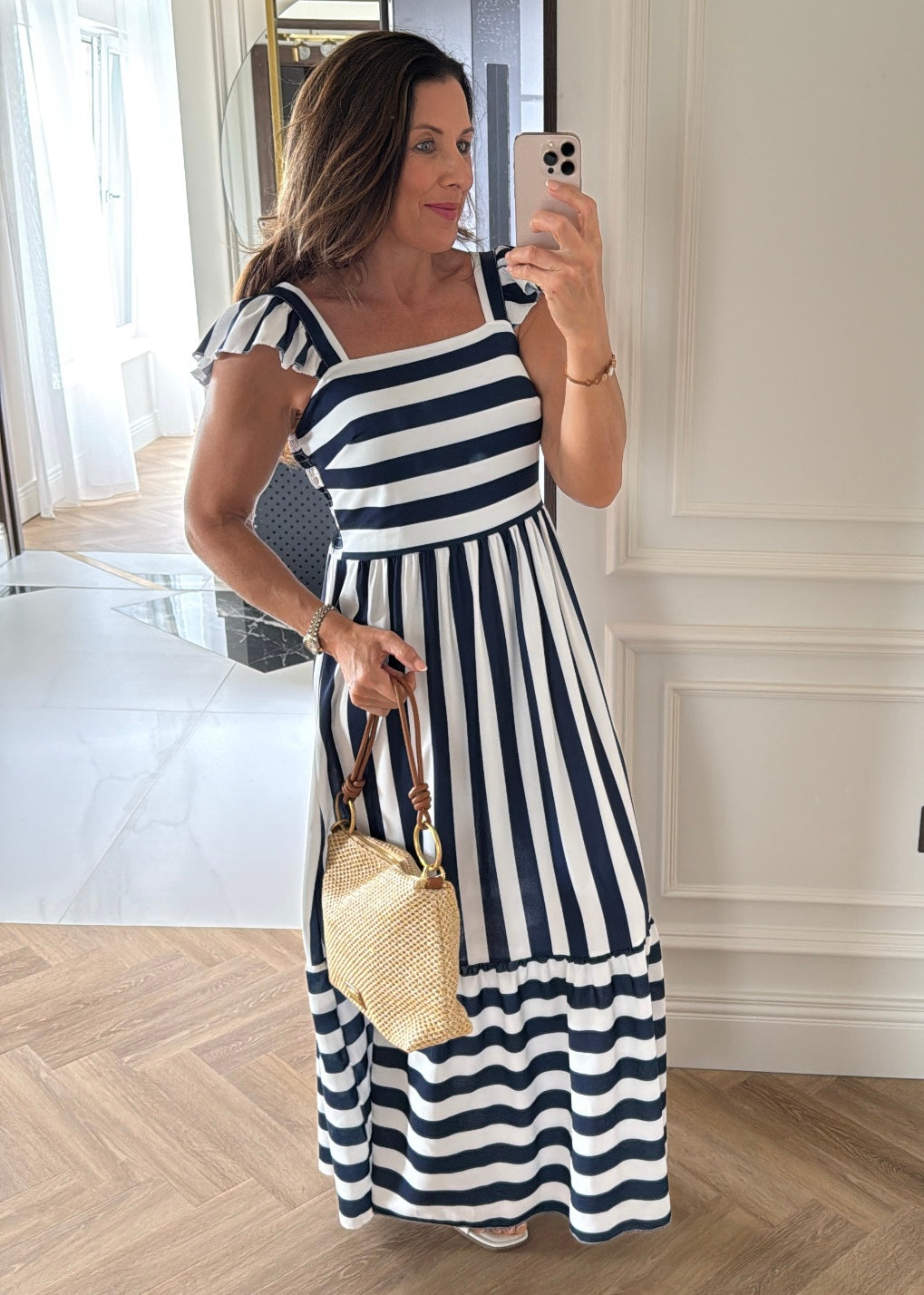 Elaina Navy Striped Maxi Dress