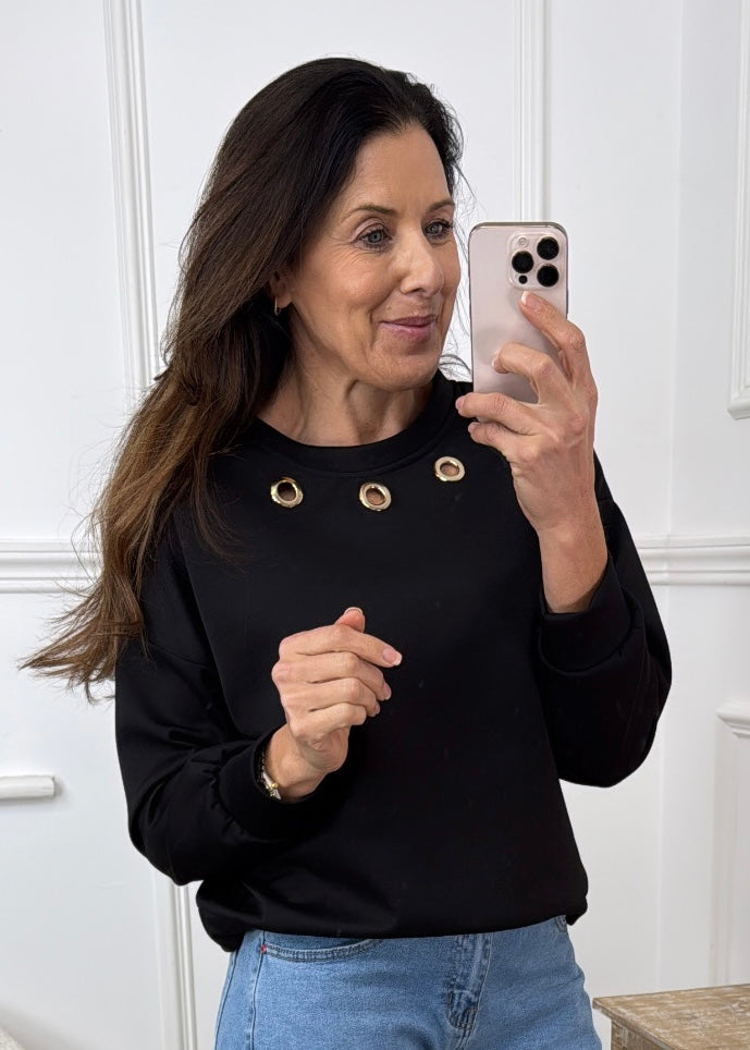 Katie Black Gold Eyelet Sweatshirt