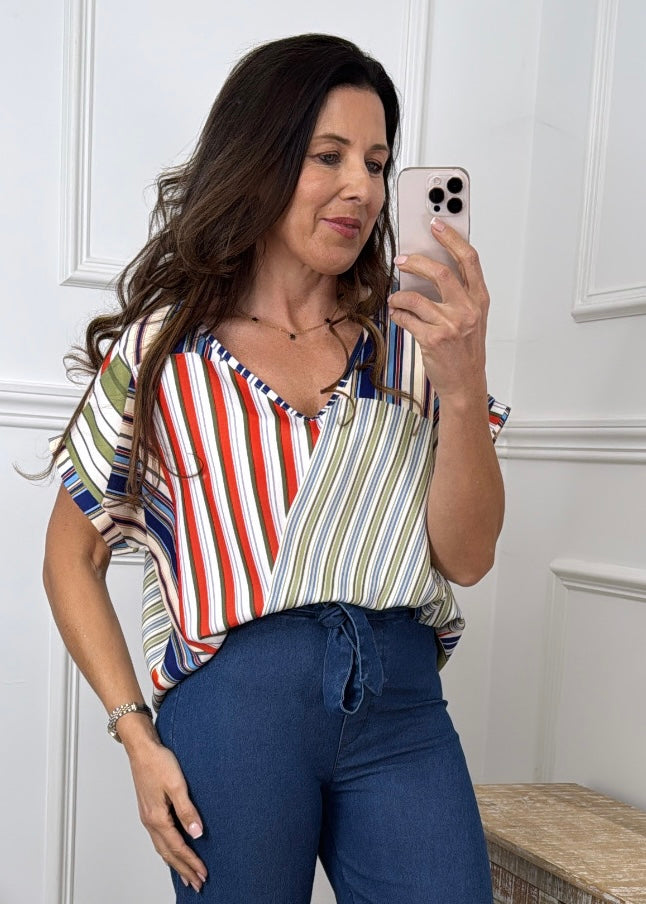 Marian Navy Abstract Stripe Top