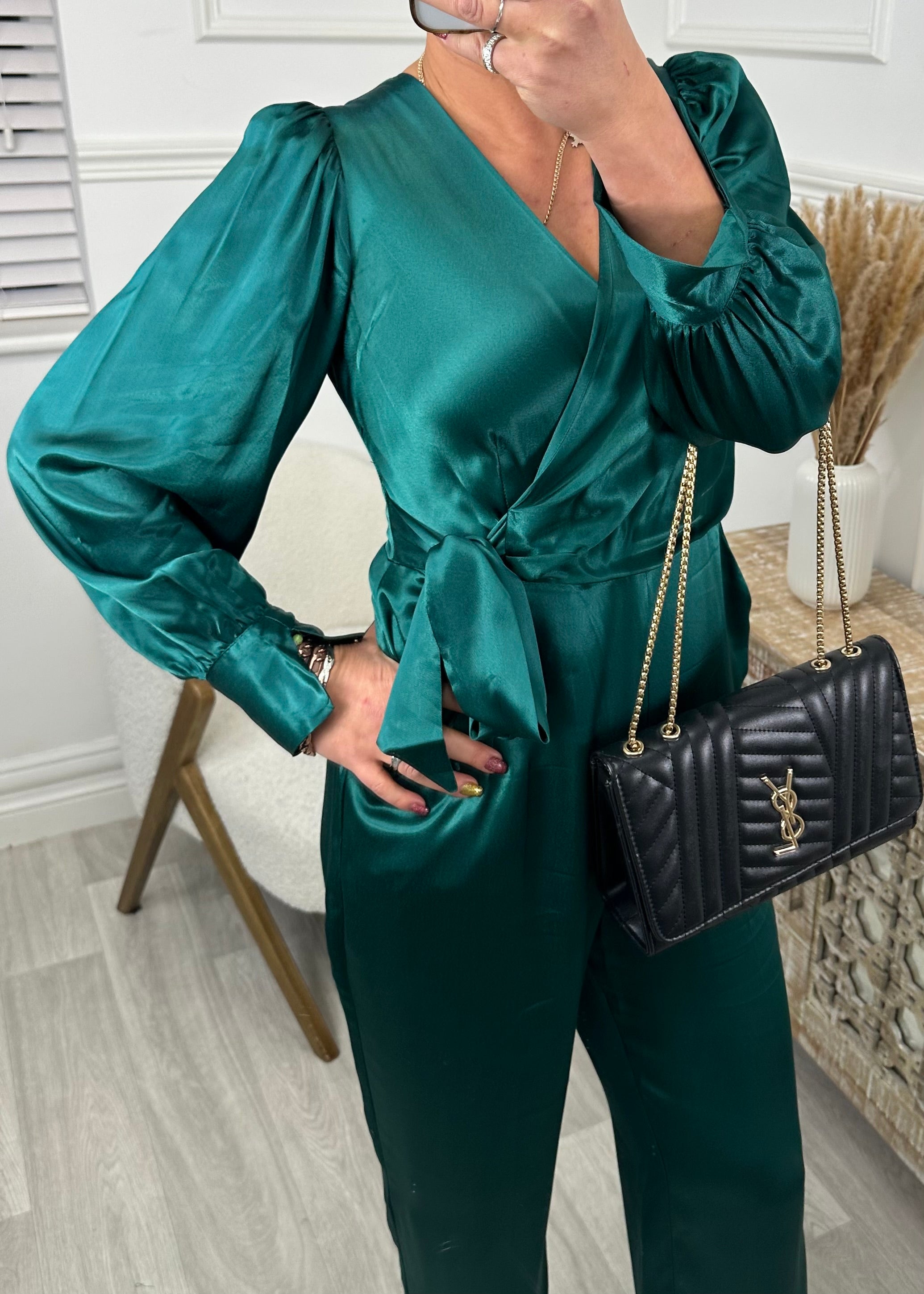 Toriana Teal Wrap Jumpsuit