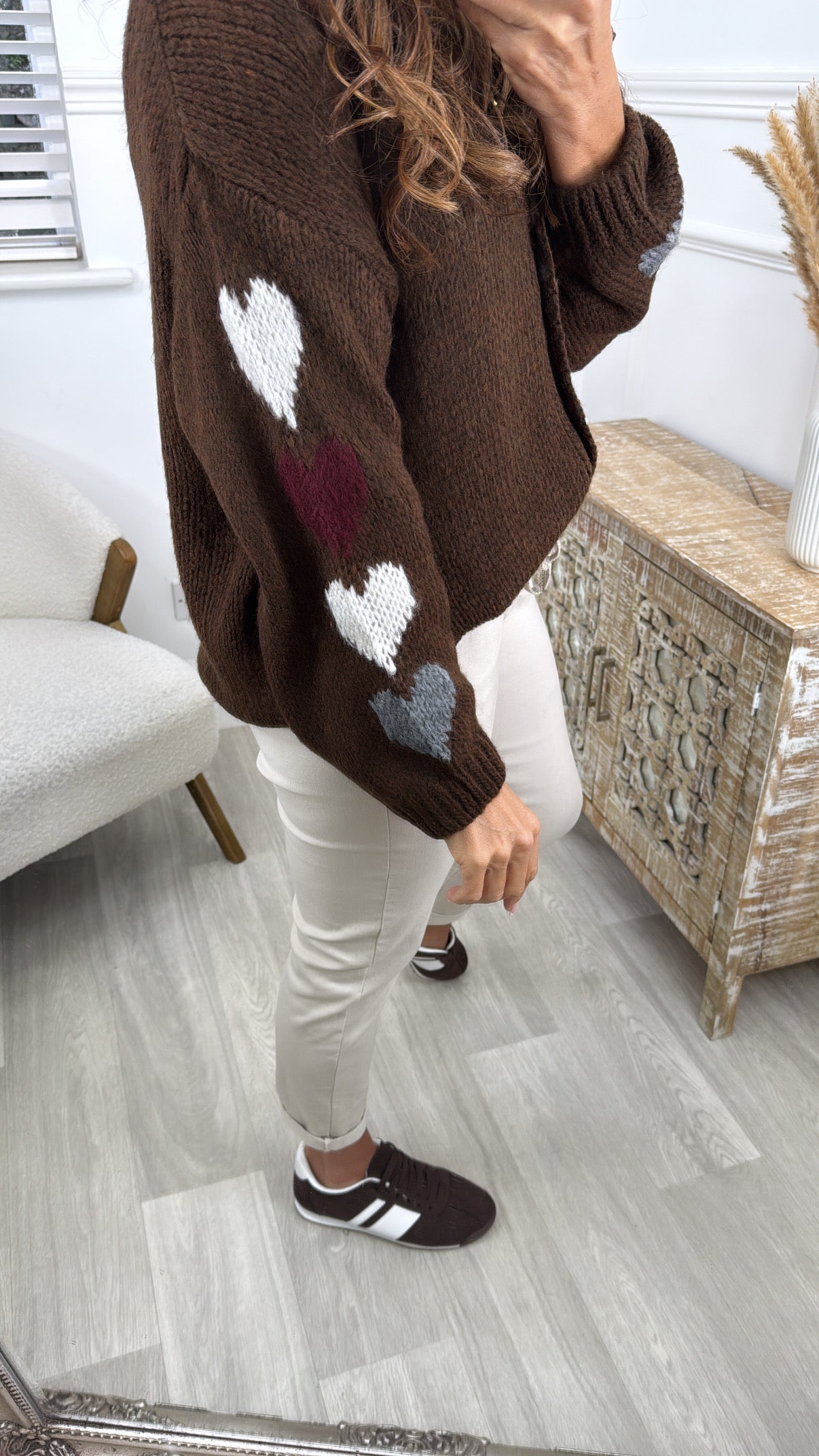 Lorenza Brown Heart Cardigan