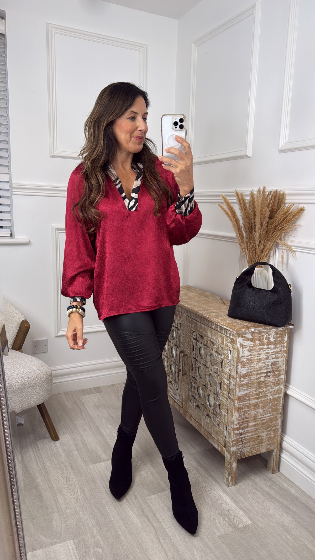 Sunnie Wine Zebra Trim Top